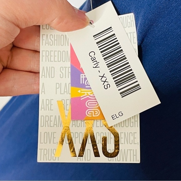 LuLaRoe Carly Dress- Elegant Collection- Blue with Gold Dipped Bottom- Size XXS - Picture 8 of 9